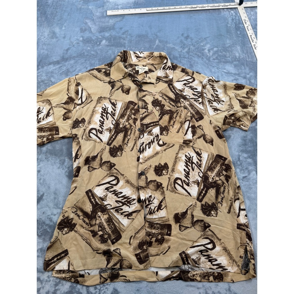 Panama Jack Men's Large L 100% Rayon Button‎ Down Shirt Tropical Bottle Print